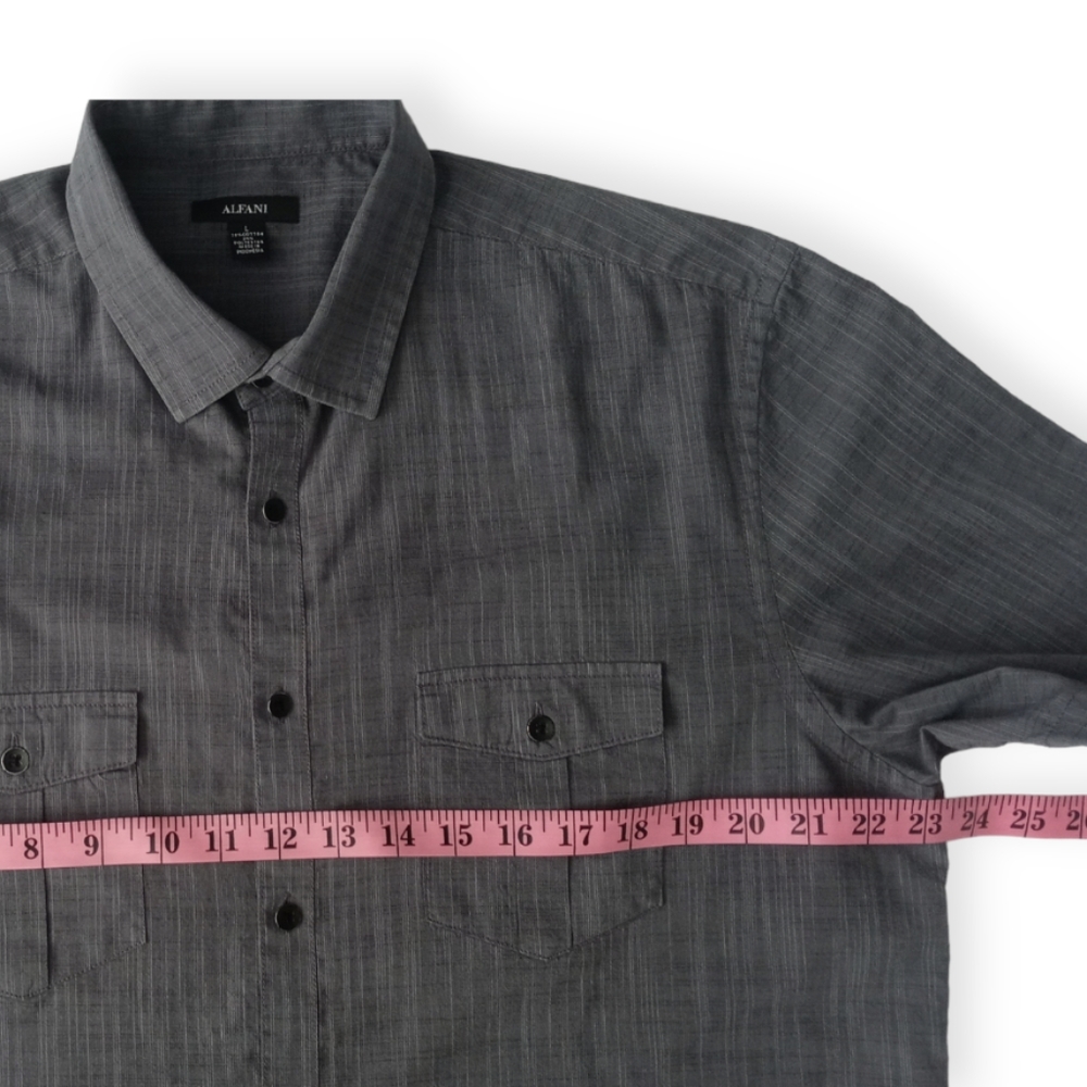 AFANI MEN SHORT SLEEVE BUTTON-DOWN SHIRT. SIZE L. COLOR GRAY - Picture 5 of 12